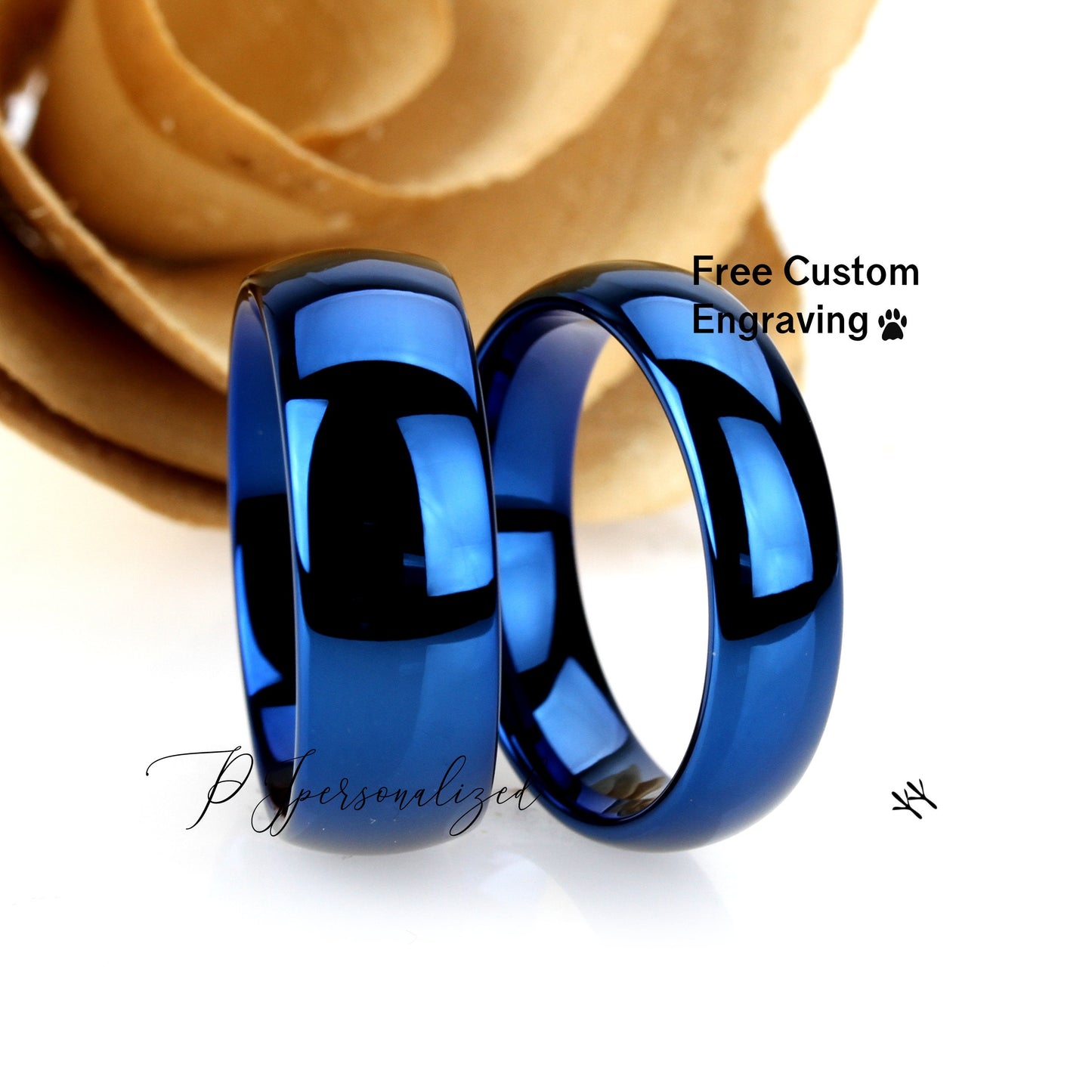 His And Hers Tungsten Wedding Band Set Blue,Men & Women,8mm 6mm, Dome Ring, Blue Tungsten Carbide Ring, Promise Ring For Couple, Couple Gift