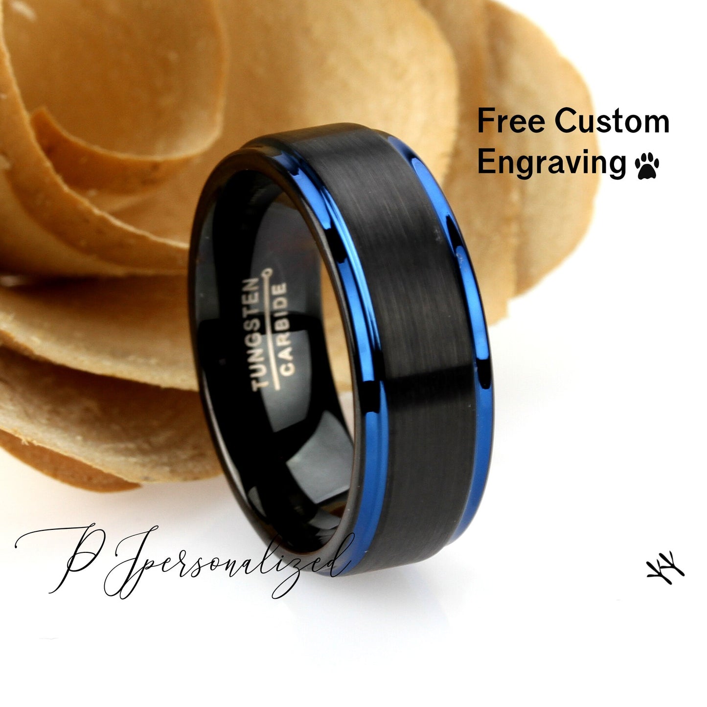 His And Hers Tungsten Wedding Band Set Black Blue, 8mm 6mm, Brushed Black Ring, Tungsten Carbide Ring, Promise Ring For Couple