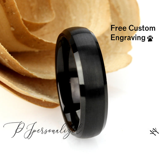 Black Tungsten Wedding Band Women, 6mm Tungsten Ring Women Black, Brushed Black Tungsten Carbide Ring, Tungsten Promise Ring