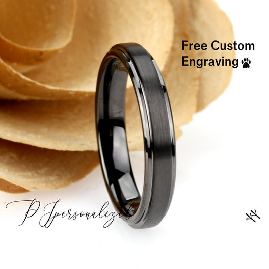 4mm Gunmetal Tungsten Wedding Band Women Brushed, Tungsten Ring For Men, Tungsten Promise Ring For Women, Tungsten Wedding Band Ring