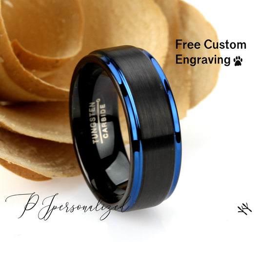 Tungsten Ring, Men's Tungsten Wedding Band, Men's Black Wedding Band, Black Tungsten Ring, Tungsten Band, Anniversary Ring, 8mm Black Blue