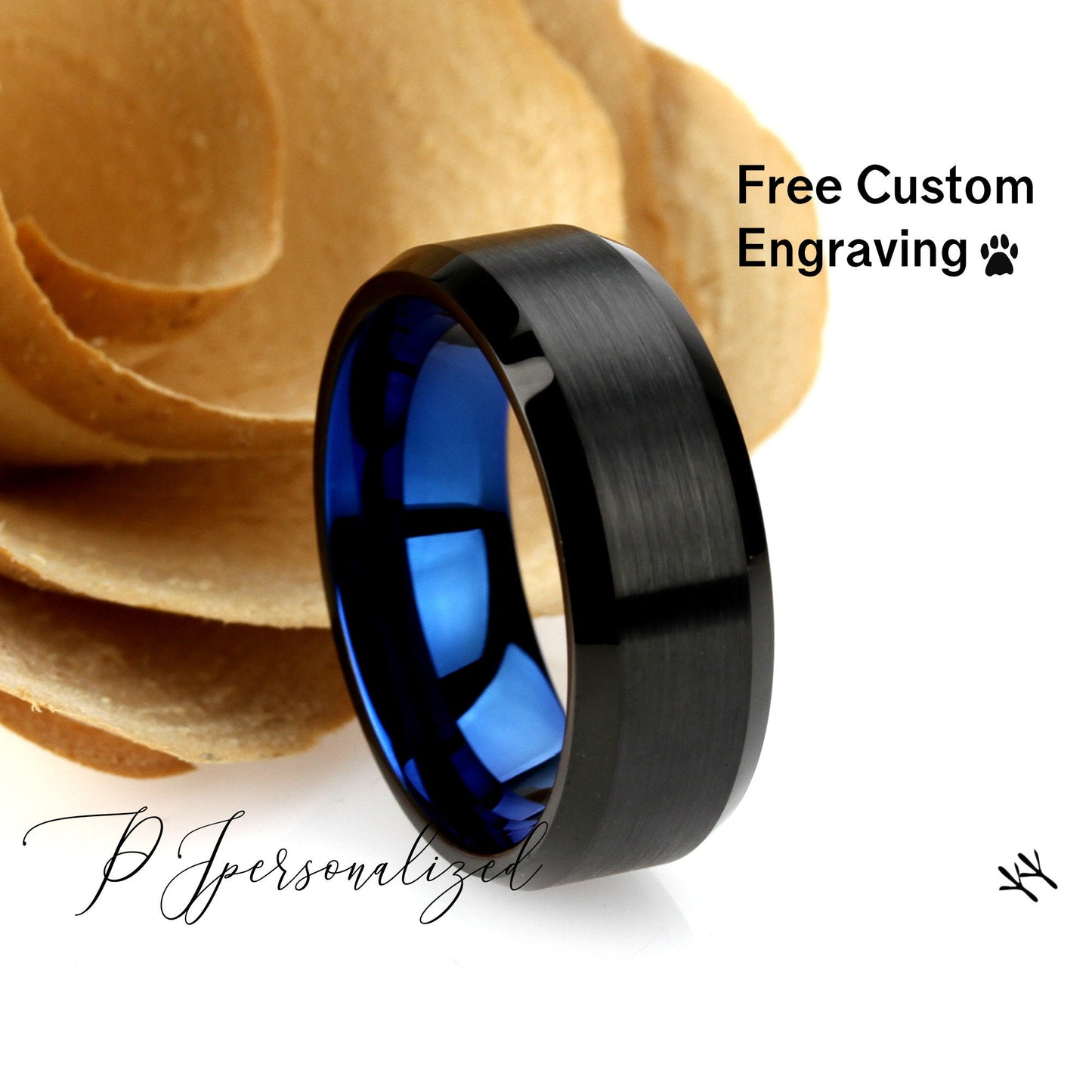 Tungsten Ring, Men's Tungsten Wedding Band, Men's Black Wedding Band, Black Tungsten Ring, Tungsten Band, Anniversary Ring, 8mm Blue Inside