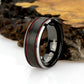 His And Hers Tungsten Wedding Band Set,8mm 6mm, Charcoal Gray With Red Stripes, Tungsten Carbide Ring, Promise Ring For Couple, Wood Box