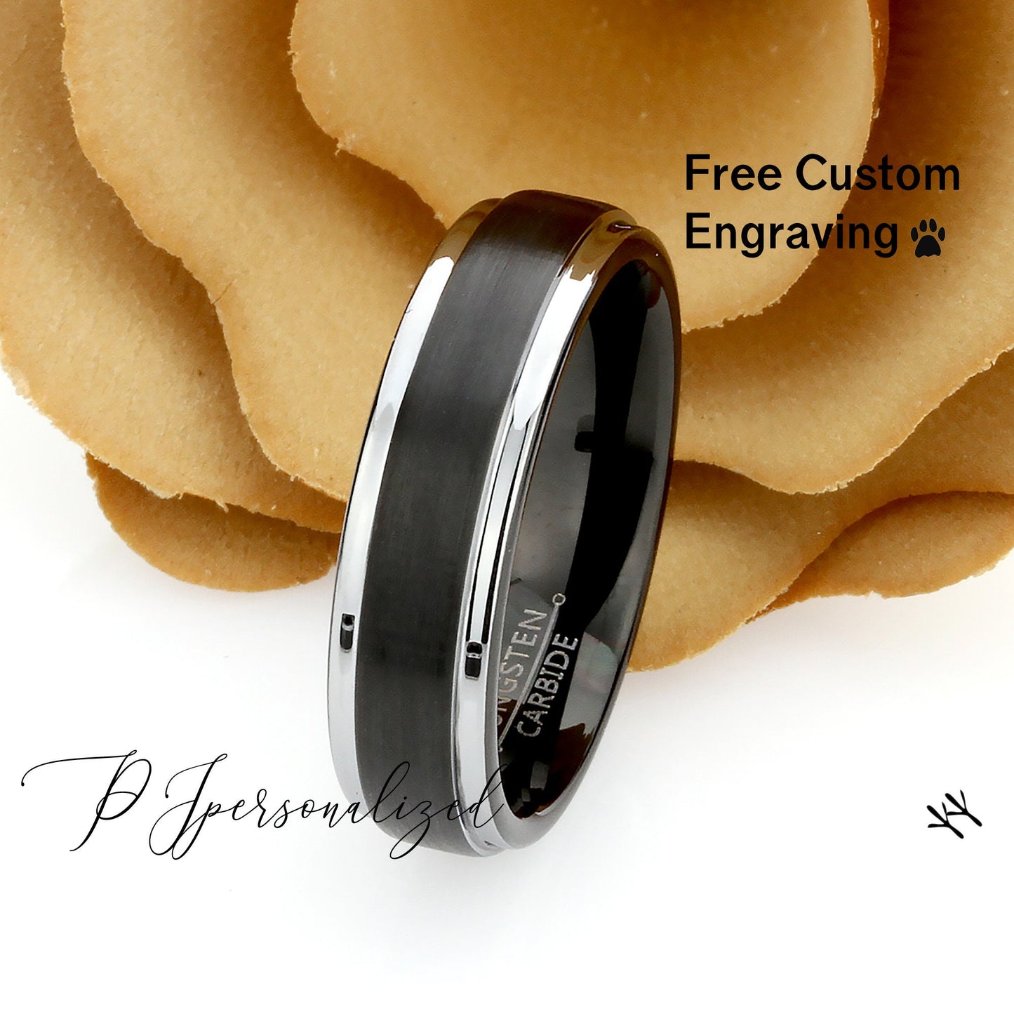 Tungsten Ring, Women's Tungsten Wedding Band, Women's Black & Silver Wedding Band, Black Tungsten Ring Band, Anniversary Ring, 6mm Ring