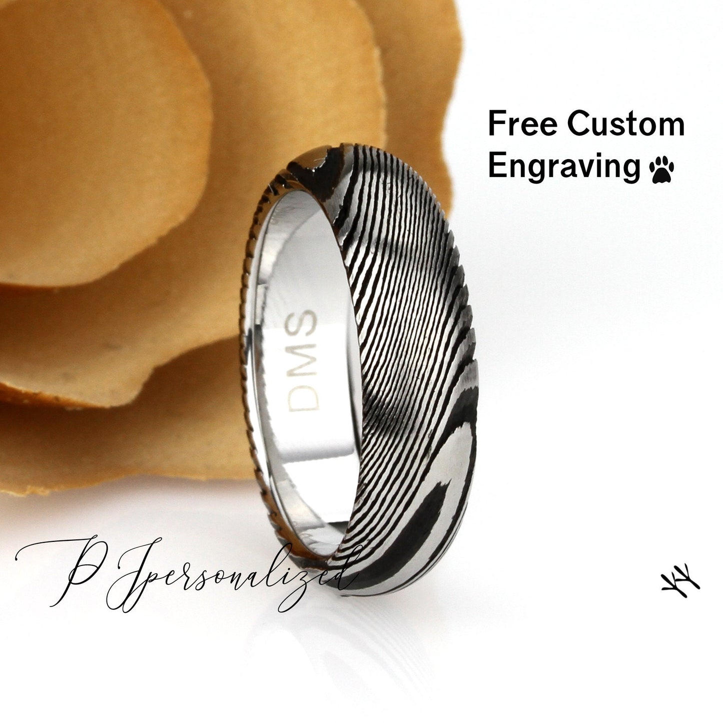 Mens Womens 6mm/8mm Damascus Steel Wedding Band, Forged Burl Wood Pattern Ring, Damascus Steel Promise Ring For Men And Women