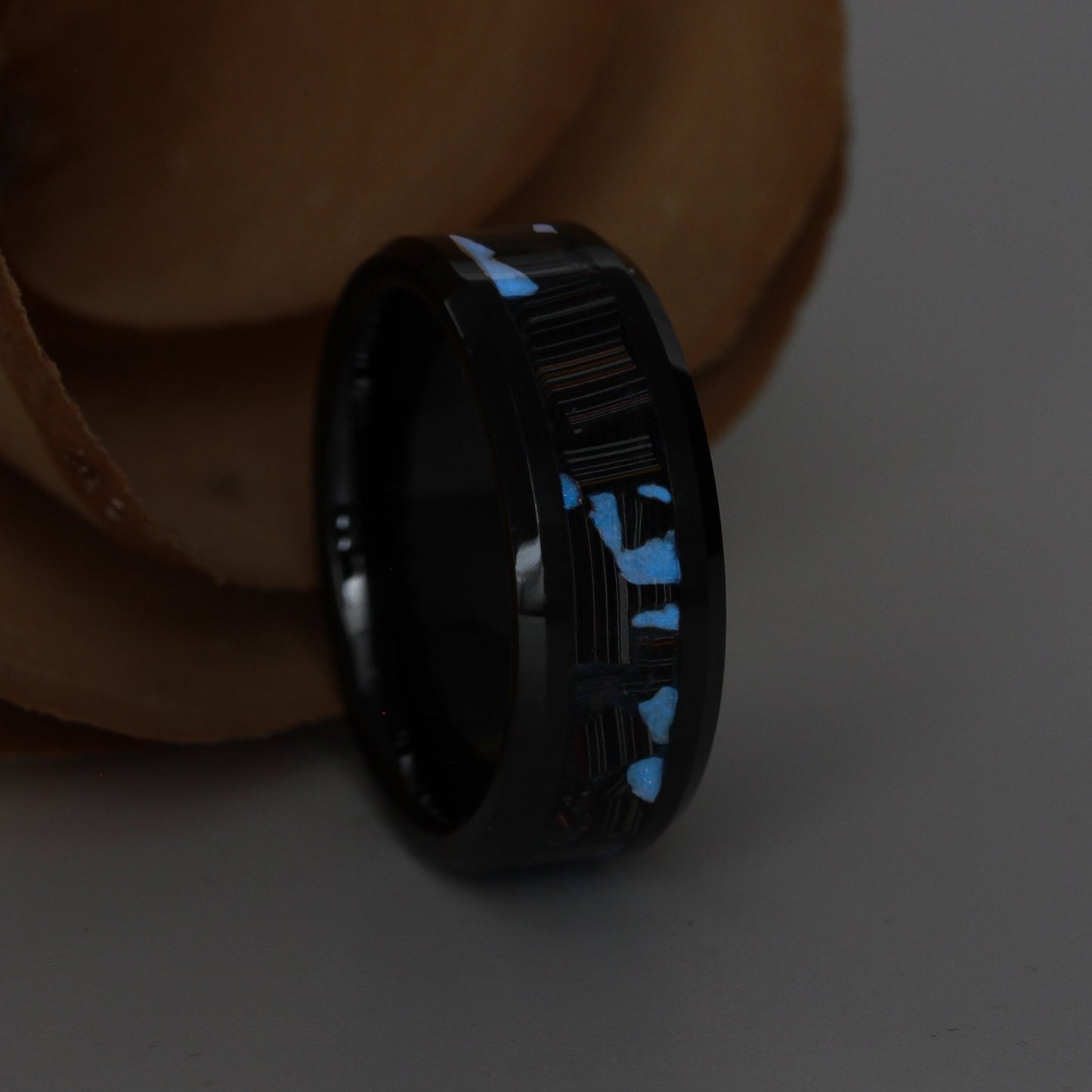His And Hers Tungsten Wedding Band, Black Ceramic Wedding Band, Fordite Inlay Ring For Men & Women, 8mm/6mm, Promise Ring, Glow Ring