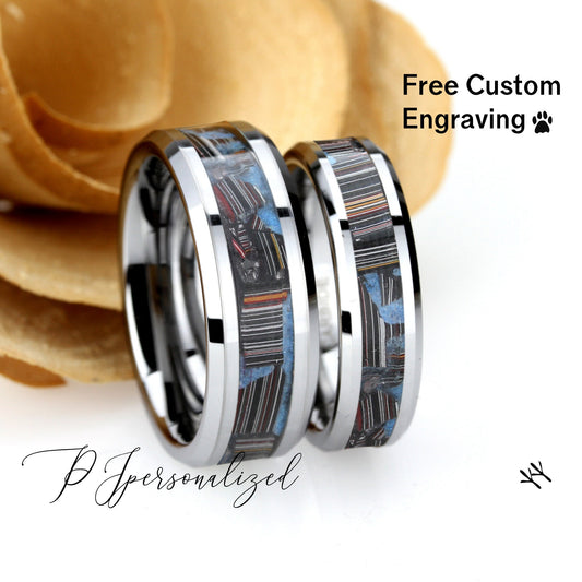 His And Hers Tungsten Wedding Band Set, Fordite Inlay Tungsten Wedding Ring For Men & Women, 8mm/6mm,Promise Ring For Couple