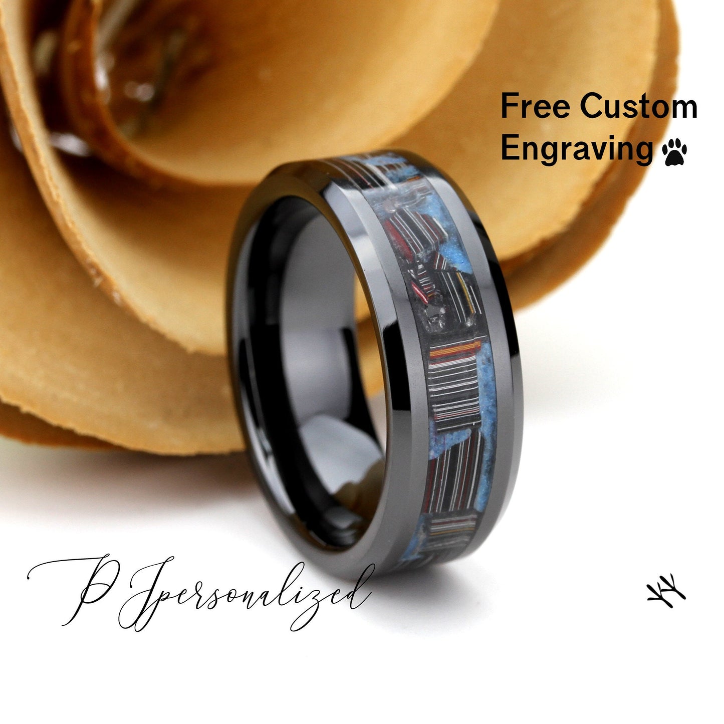 His And Hers Tungsten Wedding Band, Black Ceramic Wedding Band, Fordite Inlay Ring For Men & Women, 8mm/6mm, Promise Ring, Glow Ring