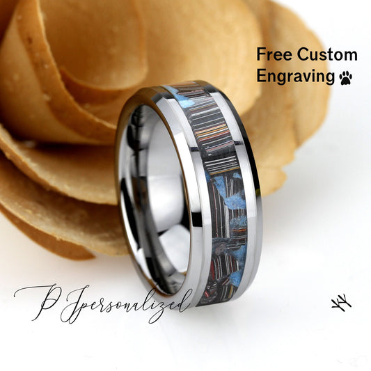 His And Hers Tungsten Wedding Band Set, Fordite Inlay Tungsten Wedding Ring For Men & Women, 8mm/6mm,Promise Ring For Couple