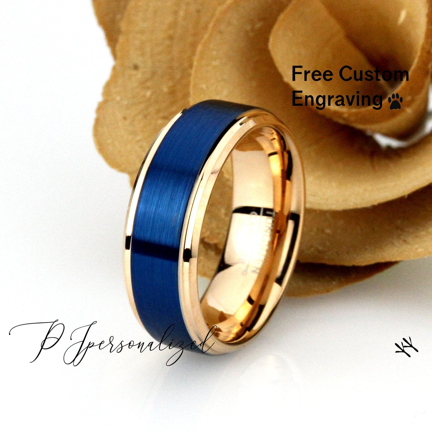 His And Hers Tungsten Wedding Band Set Black Blue, 8mm 6mm, Blue Rose Gold Tungsten Carbide Ring, Promise Ring For Couple, Wood Box