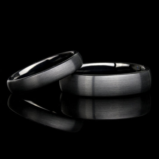 His And Hers Tungsten Wedding Band Set, Men & Women, 6mm/4mm, Matte Domed, Black Tungsten Carbide Ring, Promise Ring For Couple