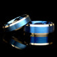 His And Hers Tungsten Wedding Band Set,Men & Women,8mm,6mm,Blue Beveled Ring,Blue Tungsten Carbide Ring, Promise Ring For Couple, Wood Box