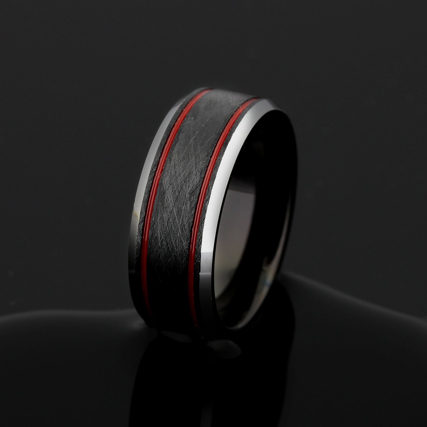 His And Hers Tungsten Wedding Band Set, Men & Women,8mm 6mm Blue Textured Black Tungsten Carbide Ring Red Lines, Promise Ring For Couple