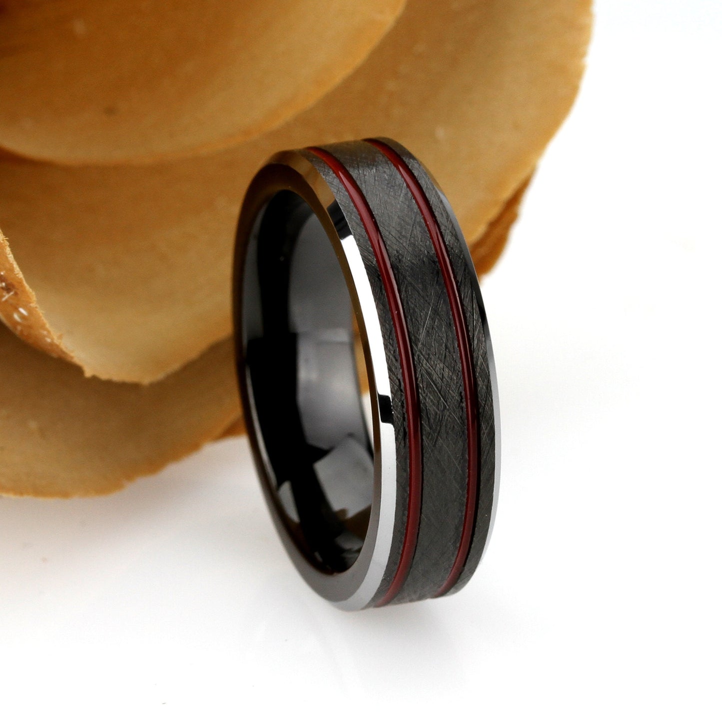 His And Hers Tungsten Wedding Band Set, Men & Women,8mm 6mm Blue Textured Black Tungsten Carbide Ring Red Lines, Promise Ring For Couple