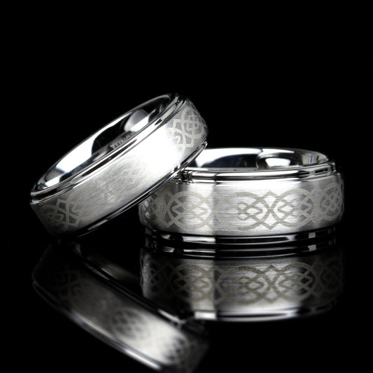 His Or Hers Tungsten Wedding Band Set,Men & Women,9mm/7mm,Irish Celtic Knot Pattern,Tungsten Carbide Ring, Promise Ring For Couple