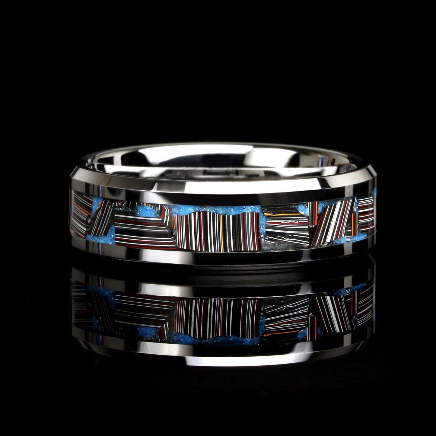 His And Hers Tungsten Wedding Band, Black Ceramic Wedding Band, Fordite Inlay Ring For Men & Women, 8mm/6mm, Promise Ring, Glow Ring