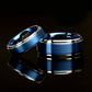 His And Hers Tungsten Wedding Band Set, Men & Women, 9mm, 6mm, Matte Center Blue Ring, Blue, Tungsten Carbide Ring, , Couple Gift, Wood Box