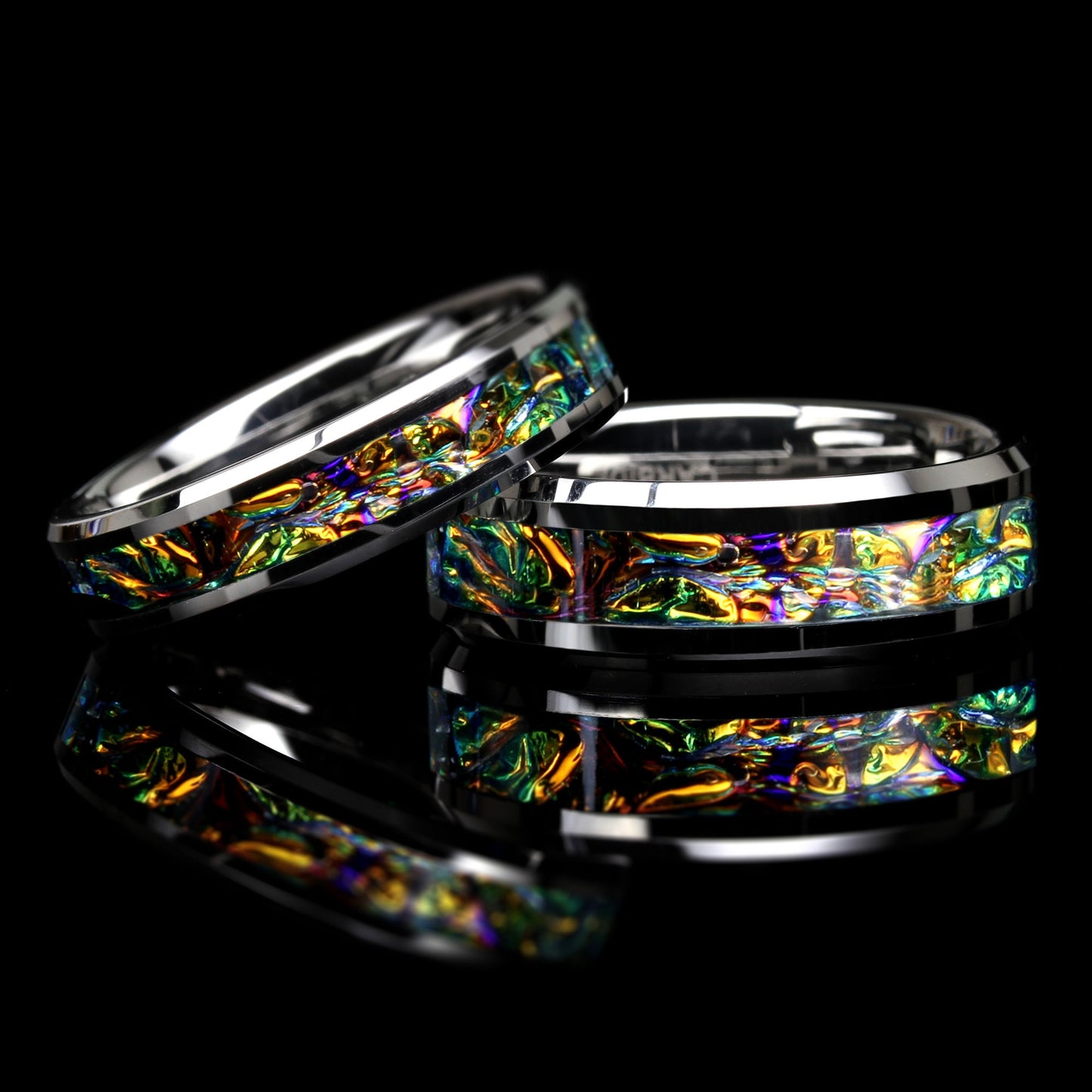 His Or Hers Tungsten Wedding Band, Red Fire Burl Dichrolam Inlay Tungsten Ring For Men & Women, 8mm/6mm,Promise Ring For Couple