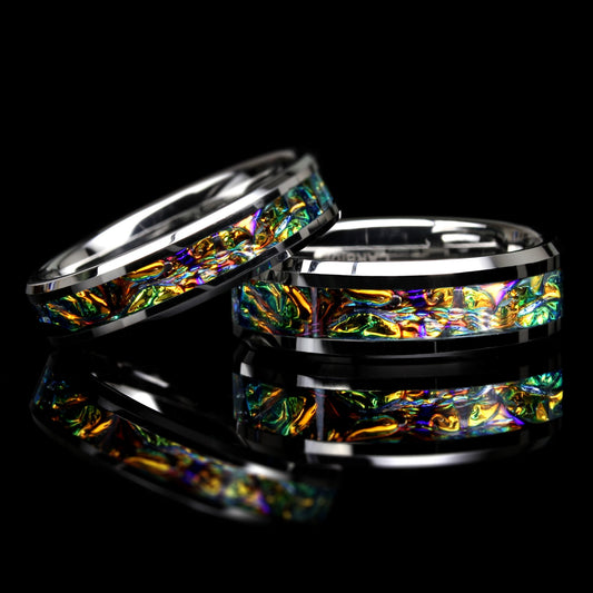 His Or Hers Tungsten Wedding Band, Red Fire Burl Dichrolam Inlay Tungsten Ring For Men & Women, 8mm/6mm,Promise Ring For Couple