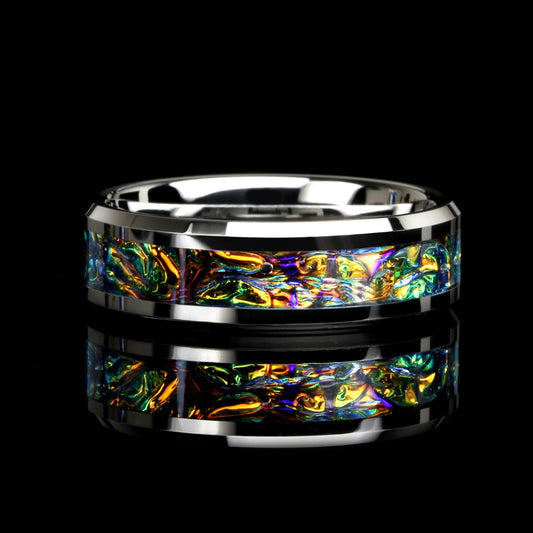 His And Hers Tungsten Wedding Band Set, Red Fire Burl Dichrolam Inlay Tungsten Ring For Men & Women, 8mm 6mm,Promise Ring For Couple