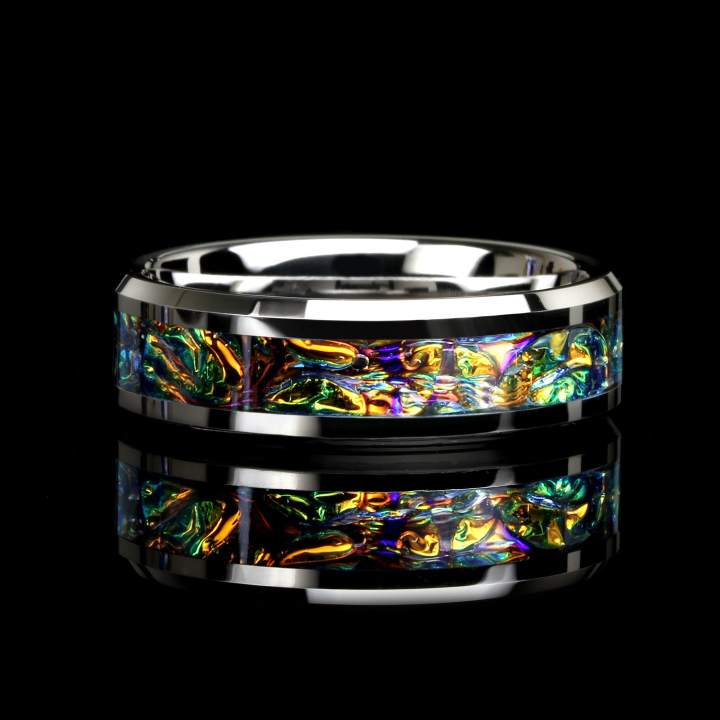 His Or Hers Tungsten Wedding Band, Red Fire Burl Dichrolam Inlay Tungsten Ring For Men & Women, 8mm/6mm,Promise Ring For Couple