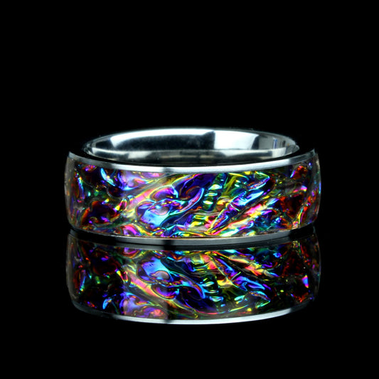 His Or Hers Wedding Band, Fire Burl Dichrolam Inlay Titanium Ring For Men & Women, 8mm/ 6mm,Promise Ring For Couple