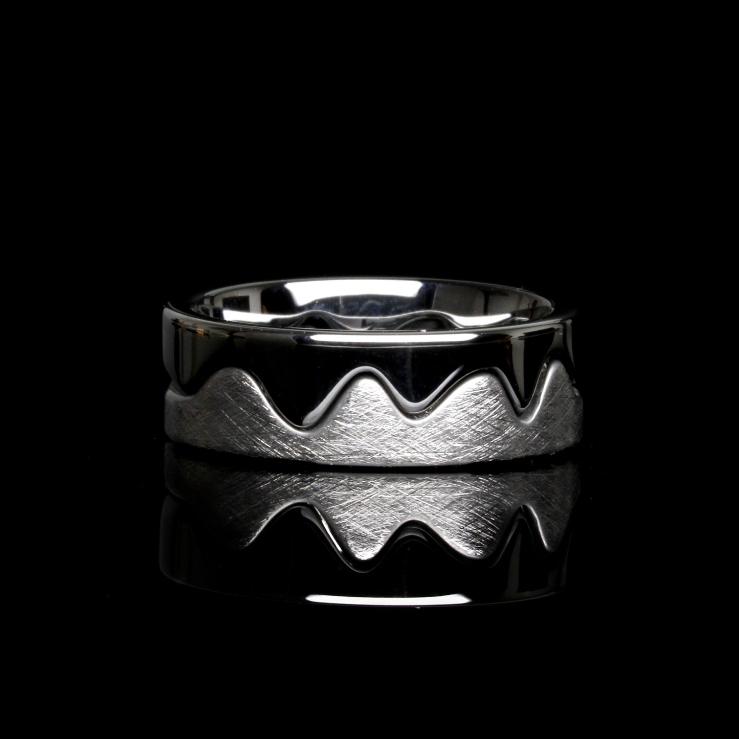 Tungsten Mountain Range Ring, Hand Brushed Mountain Wedding Band, Mountain Two In One Puzzle Band Ring, Hard Brushed Tungsten Wedding Band
