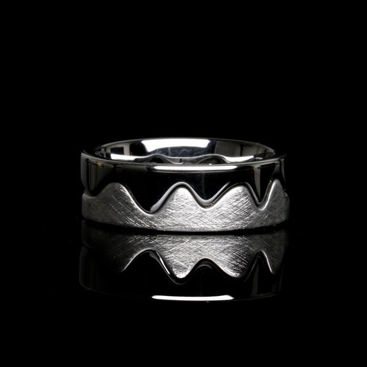 Tungsten Mountain Range Ring, Hand Brushed Mountain Wedding Band, Mountain Two In One Puzzle Band Ring, Hard Brushed Tungsten Wedding Band