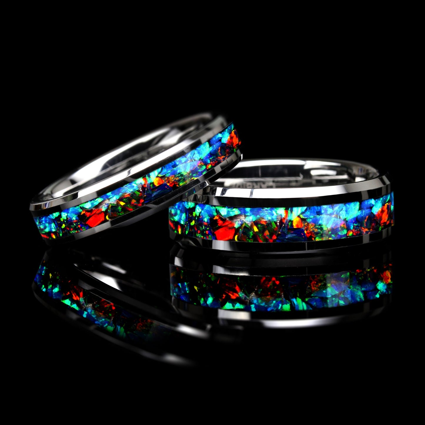 His And Hers Tungsten Wedding Band Set, Black & Blue Fire Opal Inlay Tungsten Ring 8mm6mm, Promise Ring For Couple, Anniversary Gift