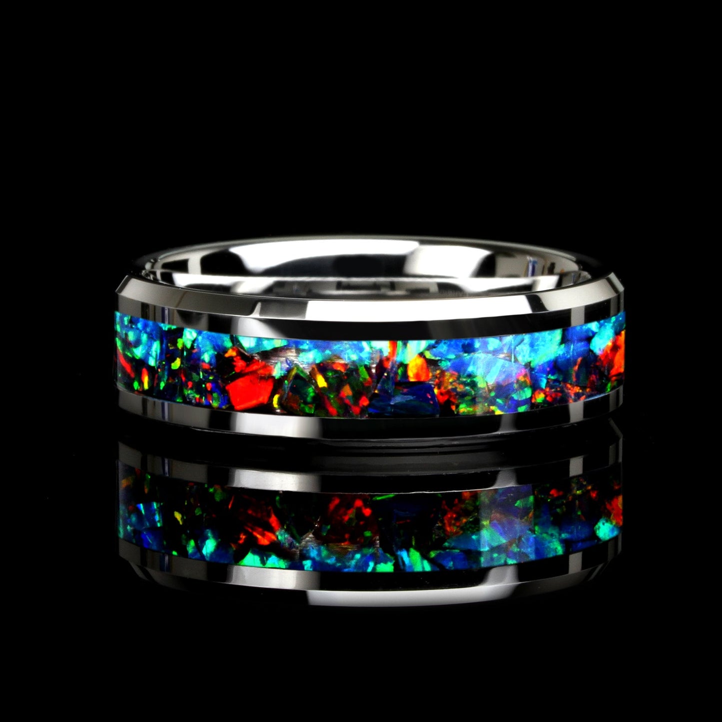 His And Hers Tungsten Wedding Band Set, Black & Blue Opal Inlay Tungsten Ring For Men Women, 8mm 6mm,Promise Ring For Couple, Wood Box