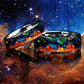 Carina Nebula Galaxy Ring, His Or Hers Fire Opal Wedding Band Set 8mm/6mm, Orange Opal Emerald Opal Night Sky Starry Opal Ring, Cosmic Ring