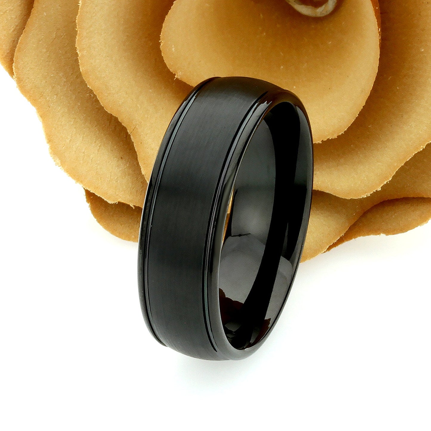 His And Hers Black Tungsten Wedding Band Set,Men & Women,8mm,6mm,Matte Domed,Black Tungsten Carbide Ring, Promise Ring For Couple, Wood Box