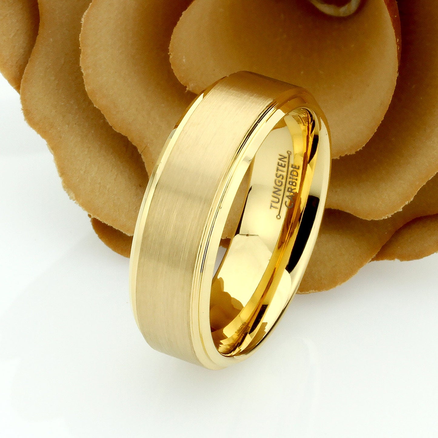 His And Hers Tungsten Wedding Band Set,Men & Women,8mm,6mm,Matte Top Gold Tone Ring,Tungsten Carbide Ring, Promise Ring For Couple, Wood Box