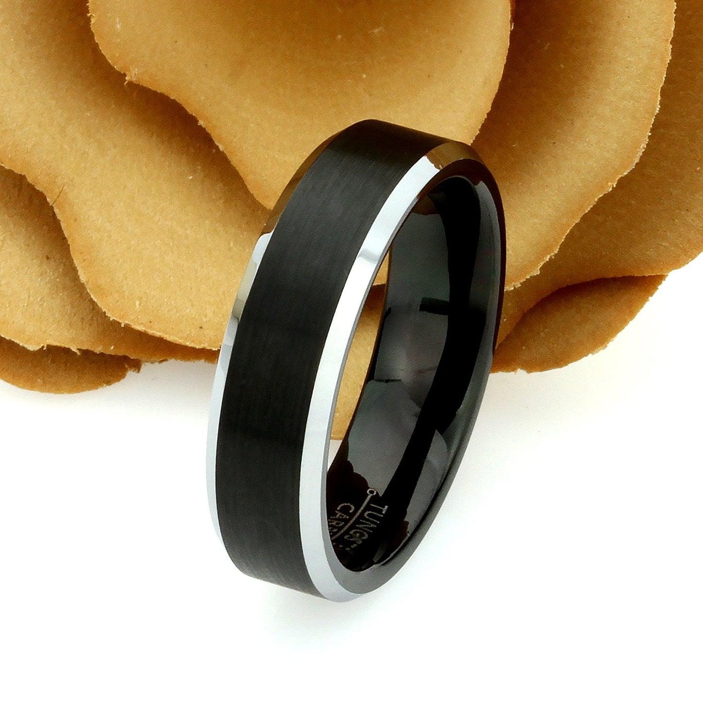 His And Hers Tungsten Wedding Band Set,Men & Women,8mm,6mm,Two Tone Matte Black Tungsten Carbide Ring, Promise Ring For Couple, Wood Box