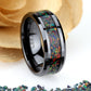 Crushed Black Fire Opal Inlay 8mm Tungsten Wedding Band Men & Women, Black Ceramic Wedding Band For Men Women, Fire Opal Ring, Promise Gift