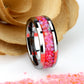 His And Hers Tungsten Wedding Band Set, Pink Fire Opal Inlay Tungsten Ring For Men & Women, 8mm, 6mm,Promise Ring For Couple, Promise Gift