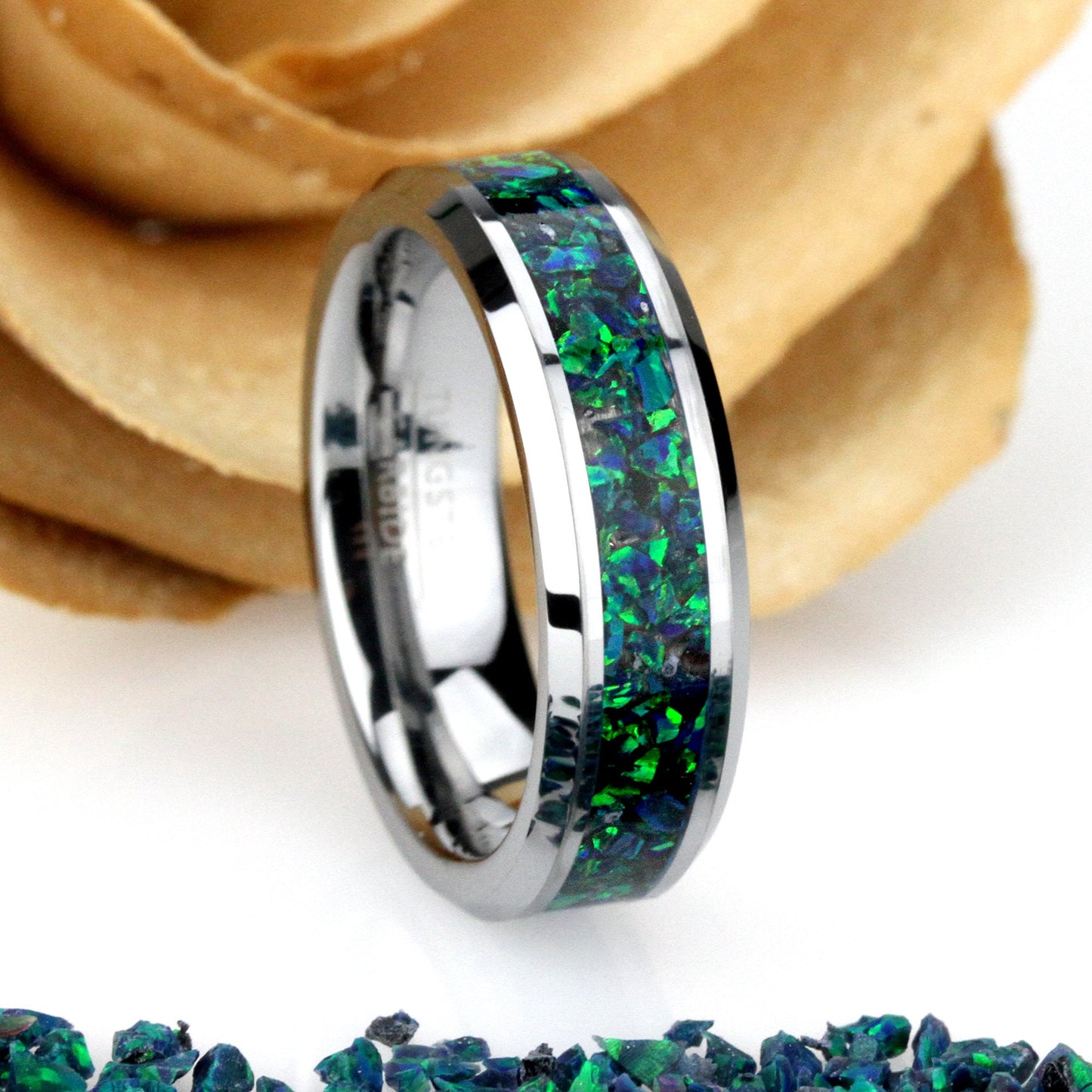 His And Hers Tungsten Wedding Band Set, Emerald Green Fire Opal Inlay Tungsten Wedding Ring For Men & Women, 8mm/6mm,Promise Ring For Couple