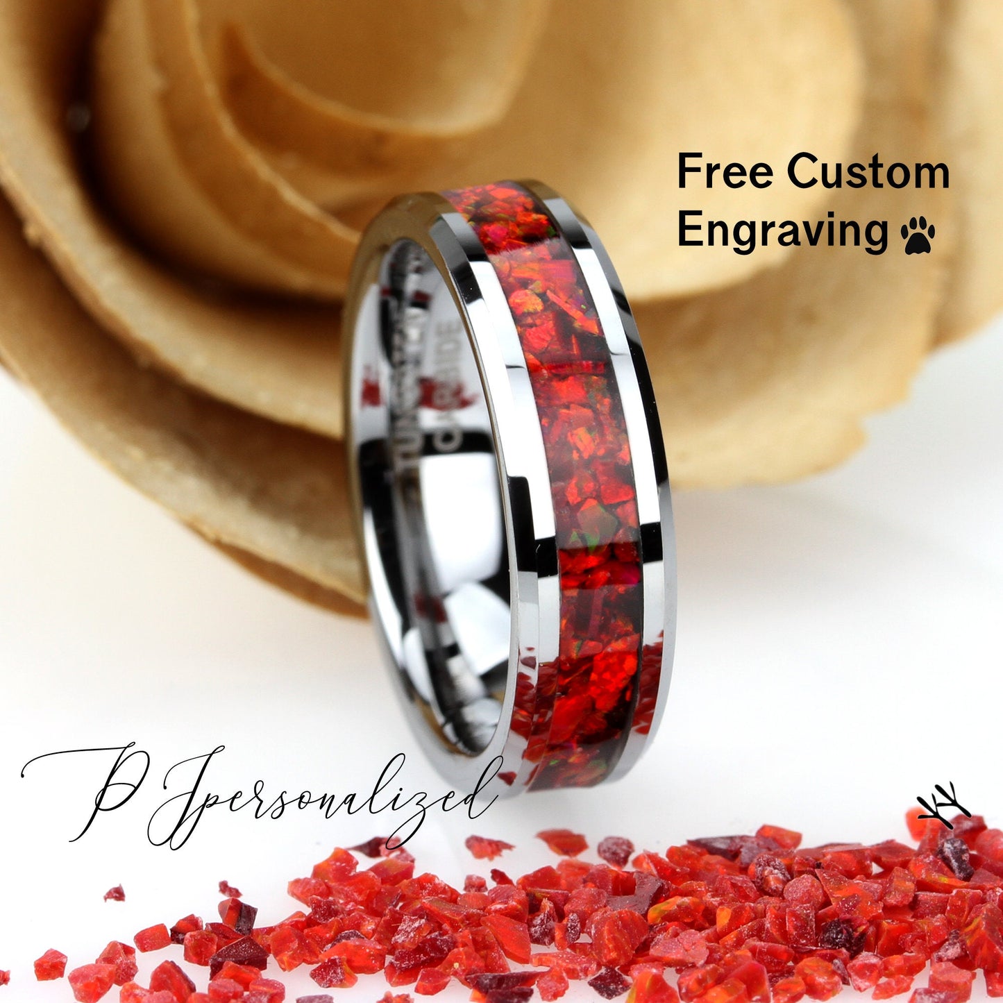 His And Hers Tungsten Wedding Band Set, Ruby Red Fire Opal Inlay Tungsten Ring For Men & Women, 8mm 6mm,Promise Ring For Couple