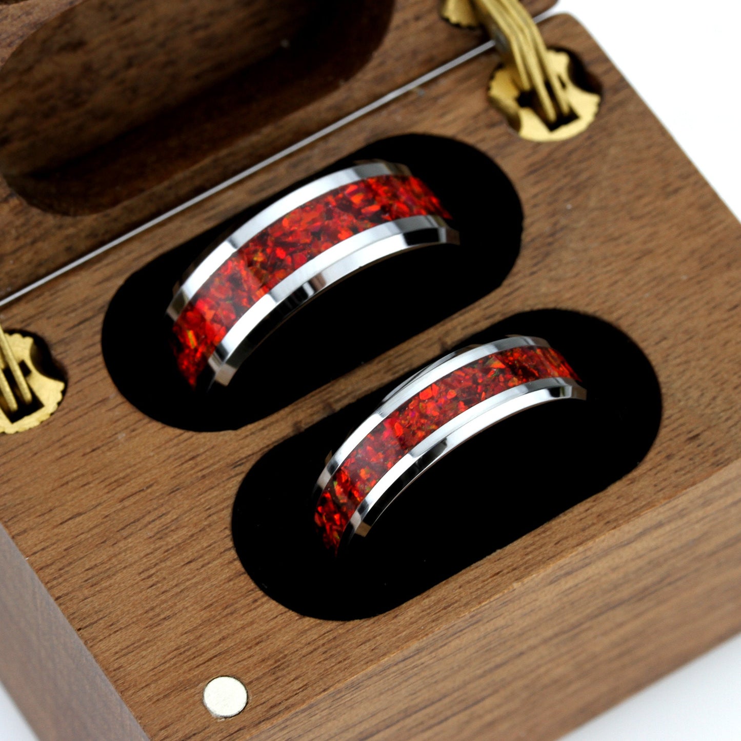His And Hers Tungsten Wedding Band Set, Ruby Red Fire Opal Inlay Tungsten Ring For Men & Women, 8mm 6mm,Promise Ring For Couple