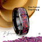 His And Hers Purple Fire Opal Black Ceramic Wedding Band Set, Fire Opal Inlay 8mm 6mmTungsten Ring, Promise Ring For Couple, Wood Box