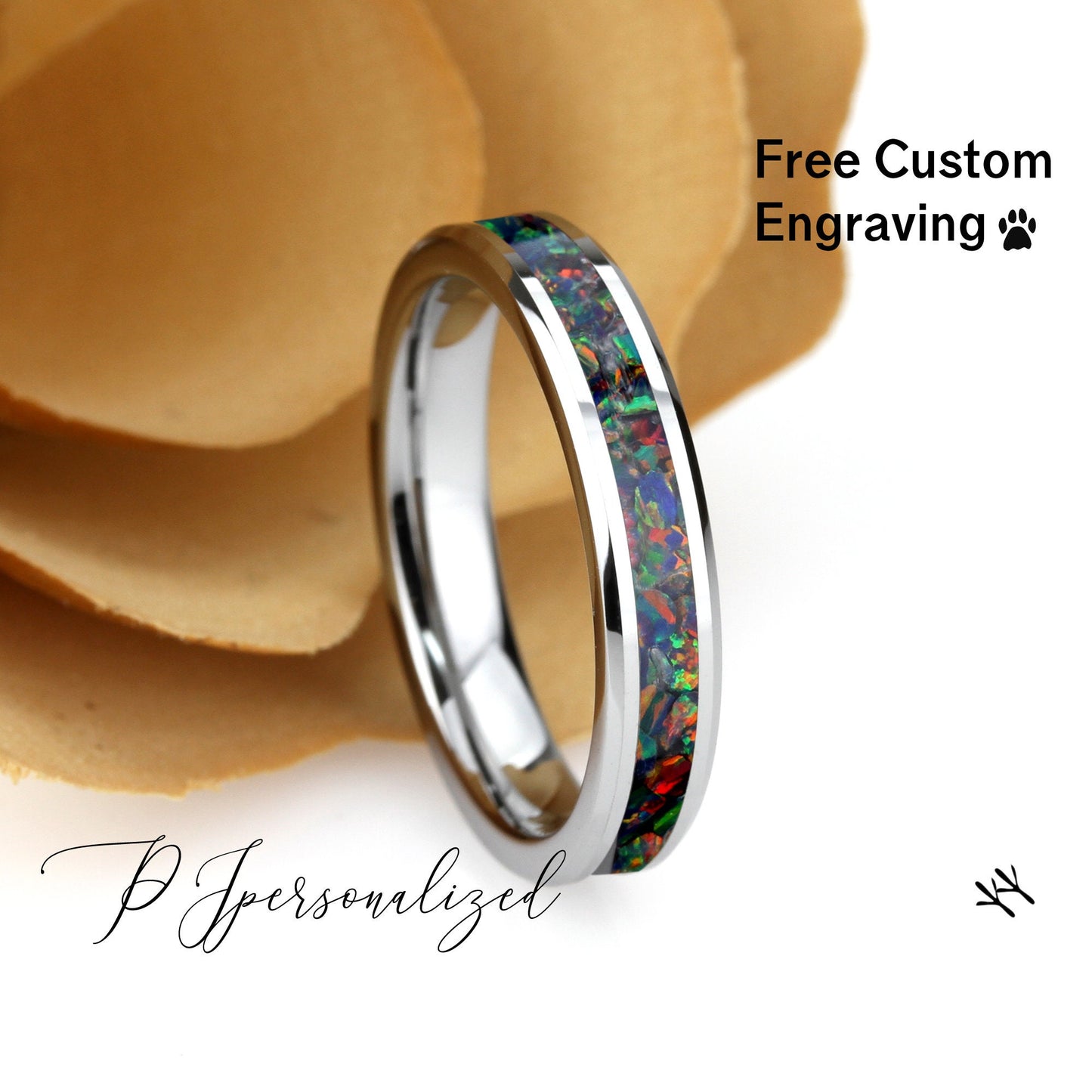 His And Hers Tungsten Wedding Band Set, Black Rainbow Fire Opal Inlay Tungsten Ring For Men & Women, 8mm/4mm,Promise Ring For Couple