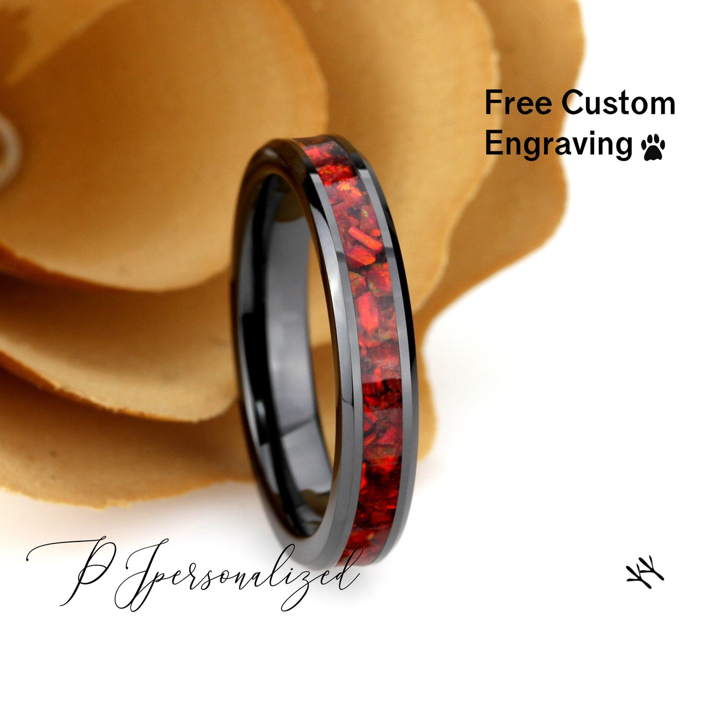 His And Hers Black Ceramic Wedding Band Set, Ruby Red Fire Opal Inlay Ceramic Ring For Men & Women, 8mm/4mm,Promise Ring For Couple