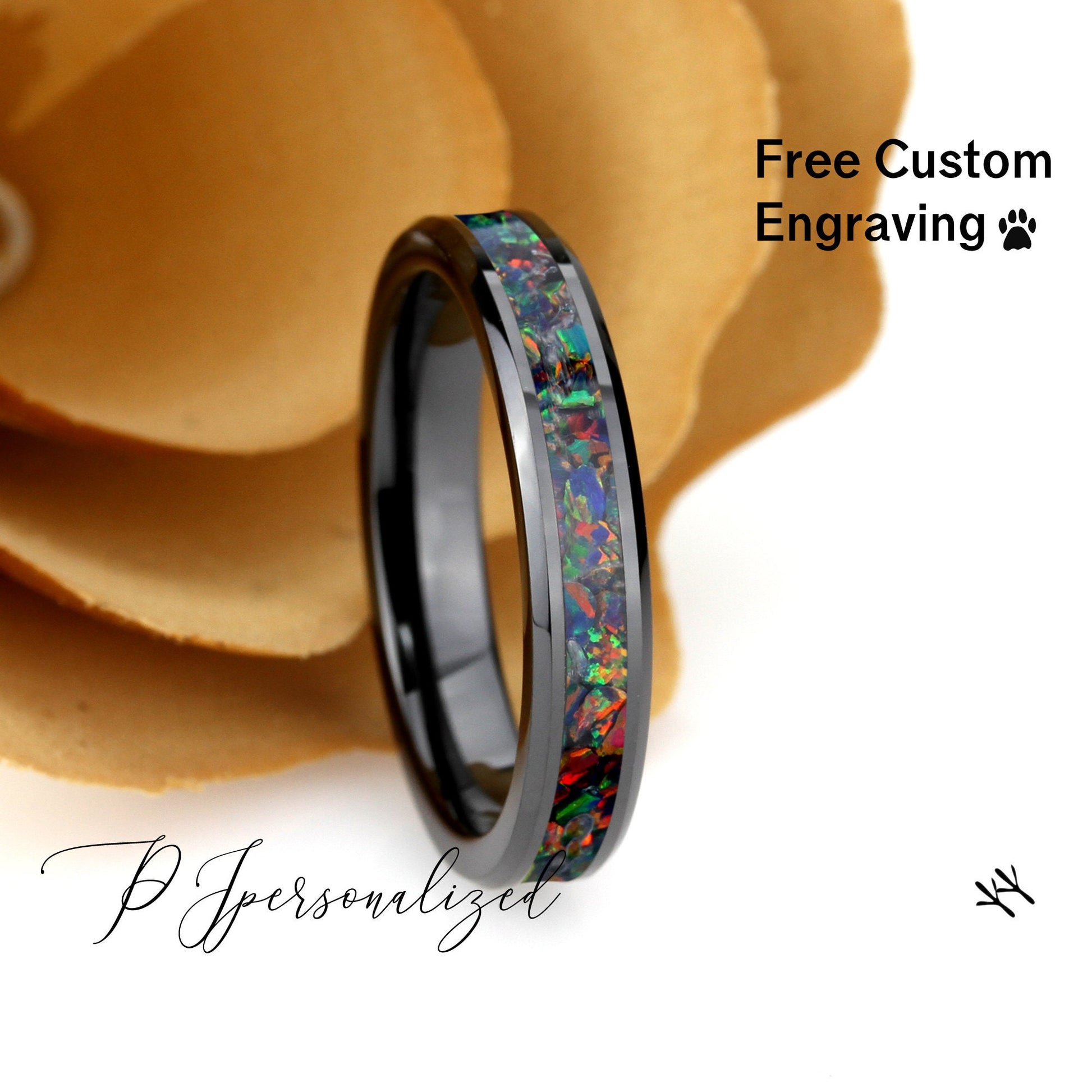 Men's Iridescent Rainbow & Black Tungsten Carbide Ring - Ideal Place Market
