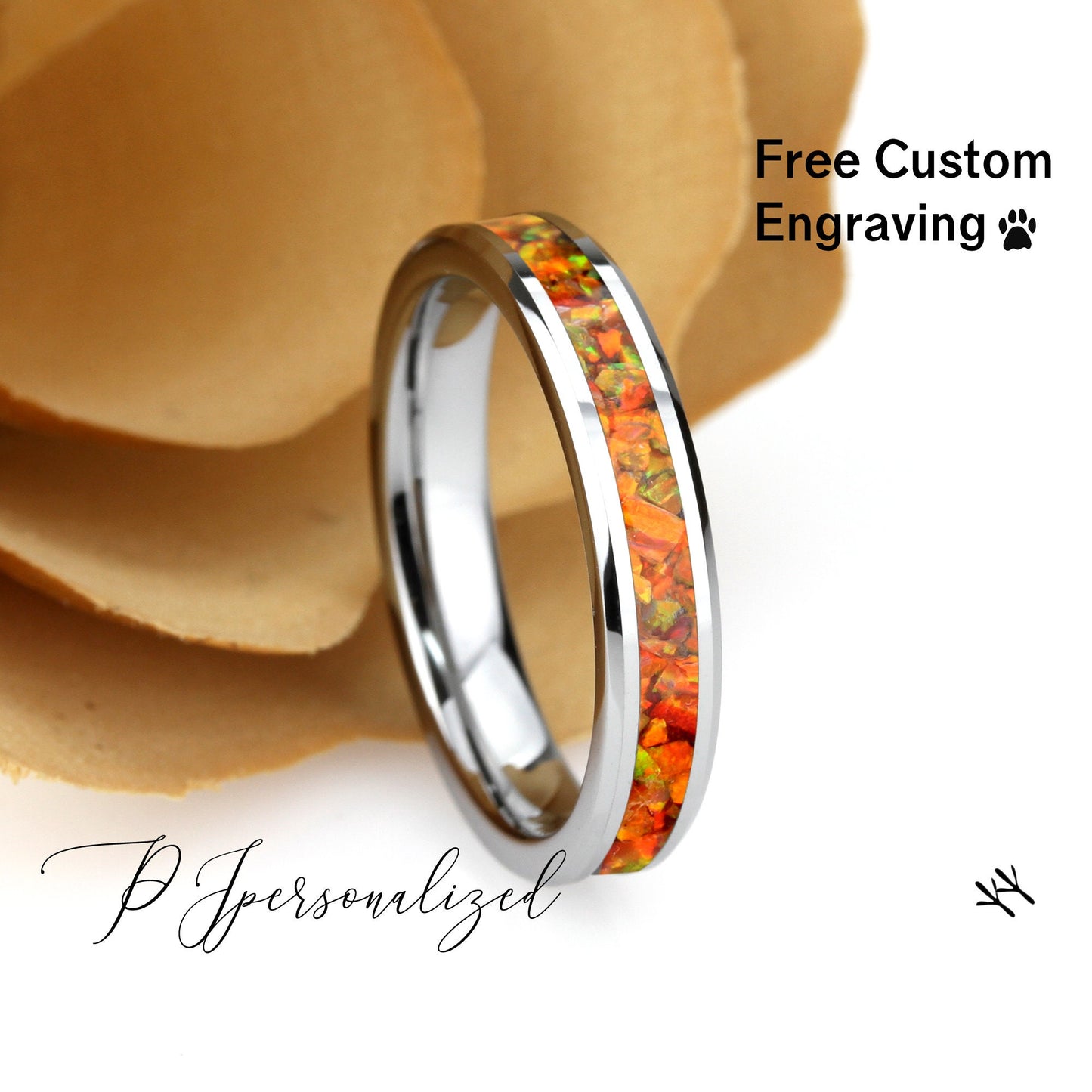 His And Hers Tungsten Wedding Band Set, Fire Opal Inlay Tungsten Ring For Men & Women, 8mm/4mm,Promise Ring For Couple