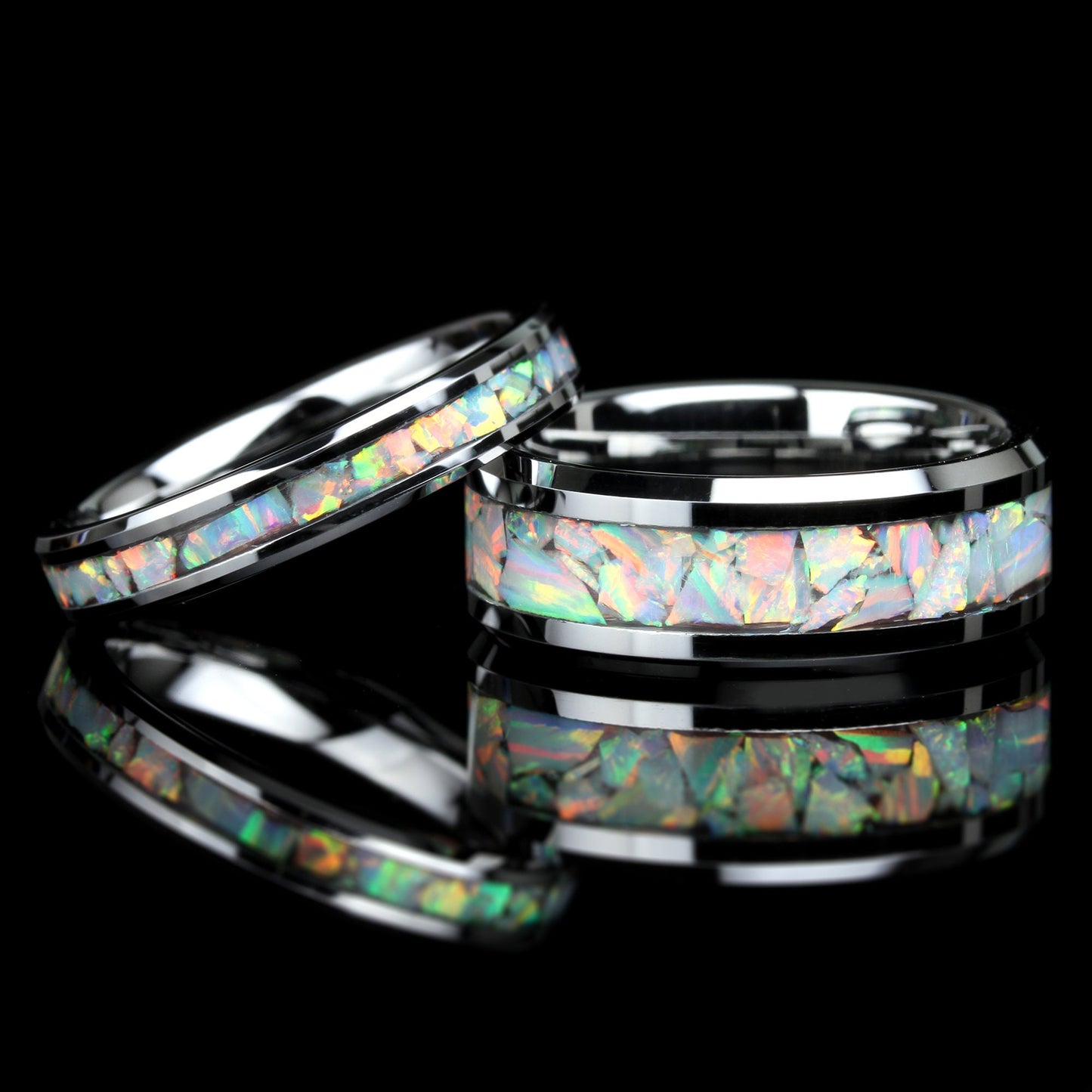 His And Hers Tungsten Wedding Band Set, White Fire Opal Inlay Tungsten Wedding Ring For Men & Women, 8mm/4mm, Promise Ring For Couple