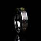 Crushed Black Rainbow Opal Inlay 6mm Tungsten Wedding Band, Black Ceramic Wedding Band For Women, Fire Opal Ring Promise Ring