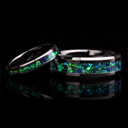 His And Hers Black Ceramic Wedding Band Set, Emerald Green Fire Opal Inlay Ceramic Ring For Men & Women, 8mm/4mm,Promise Ring For Couple