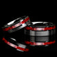 His And Hers Red Fire Opal Wedding Band Set, Black Ceramic Ring, Fire Opal Inlay 8mm 6mmTungsten Ring, Promise Ring For Couple, Wood Box