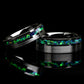 His And Hers Green Fire Opal Wedding Band Set, Black Ceramic Ring, Fire Opal Inlay 8mm 6mmTungsten Ring, Promise Ring For Couple, Wood Box